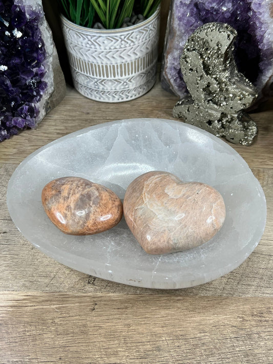 Peach Moonstone Hearts - Purple Door Alchemy