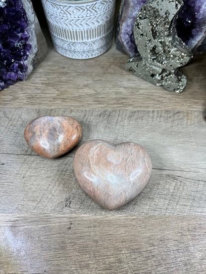 Peach Moonstone Hearts - Purple Door Alchemy