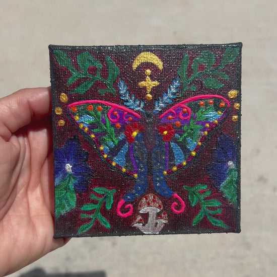 Iridescent Rainbow Hematite Butterfly Painting - Crystal Crushed Mineral Infused - Purple Door Alchemy