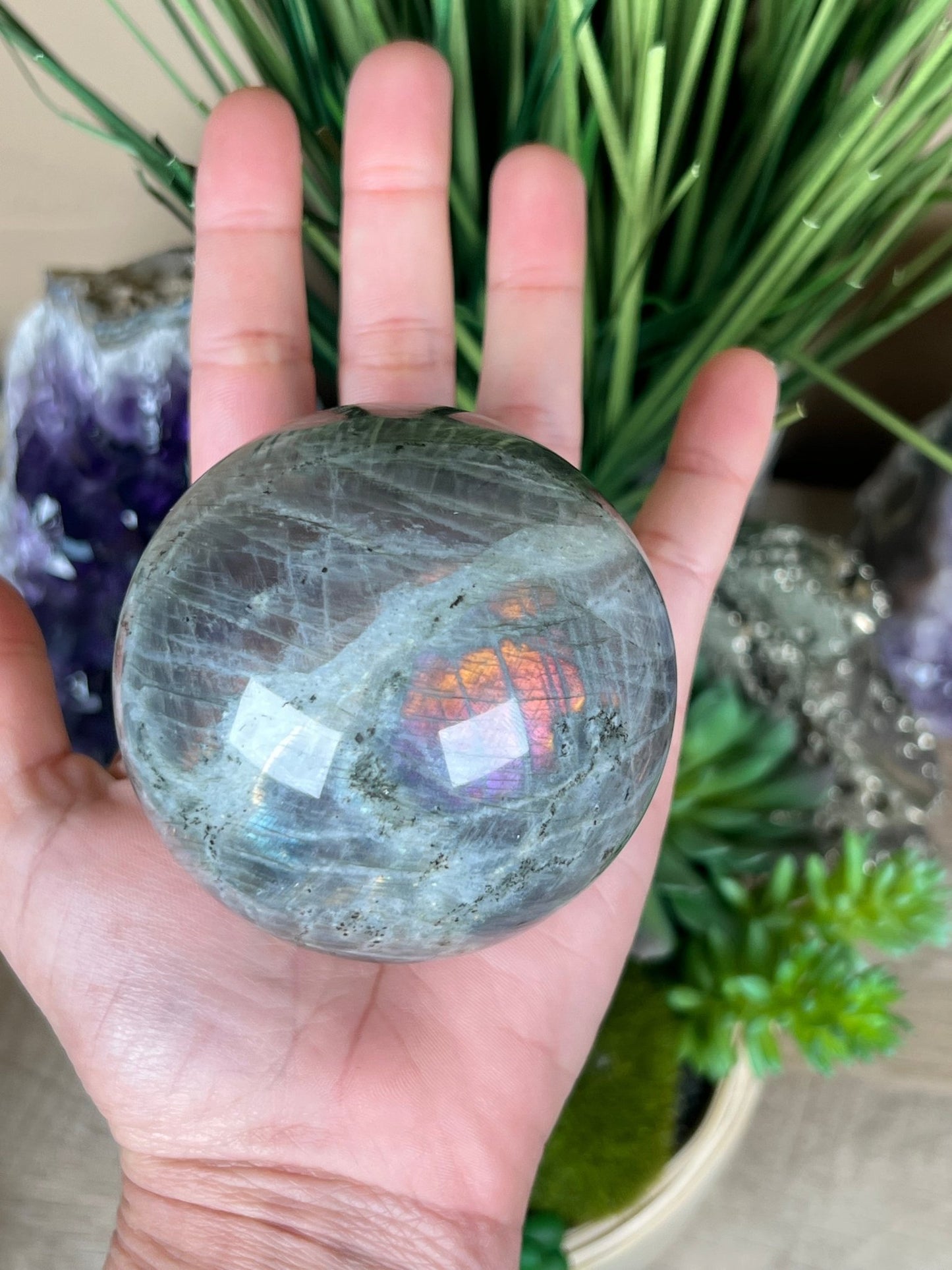 Sunset Labradorite Sphere 71mm (2.7 inch) - Purple Door Alchemy