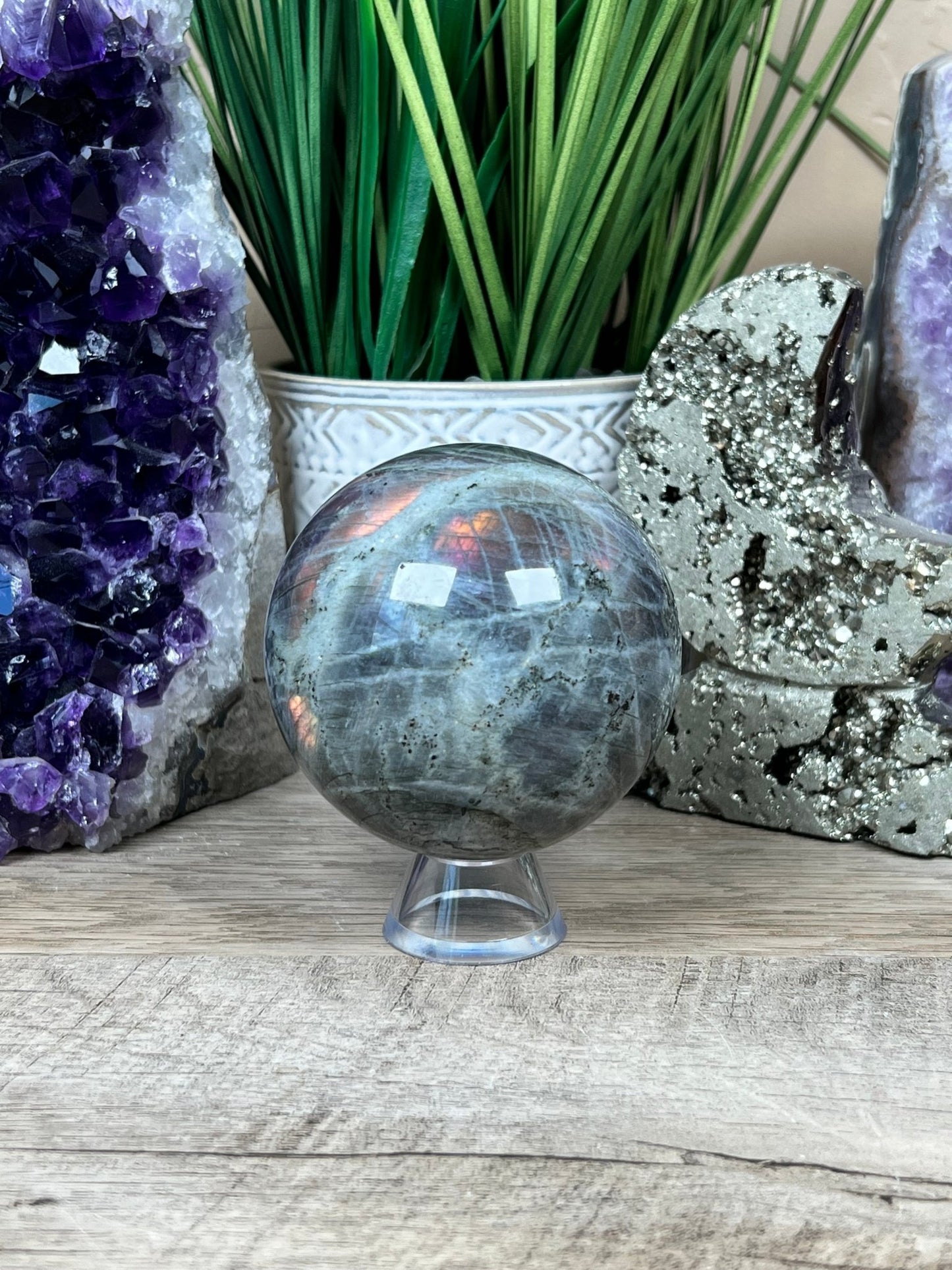 Sunset Labradorite Sphere 71mm (2.7 inch) - Purple Door Alchemy