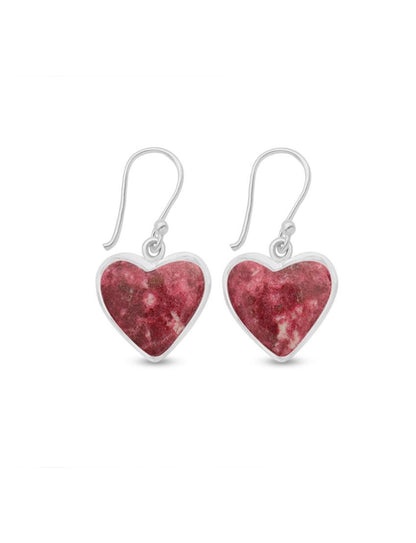 Thulite Heart Dangle Earrings - Purple Door Alchemy