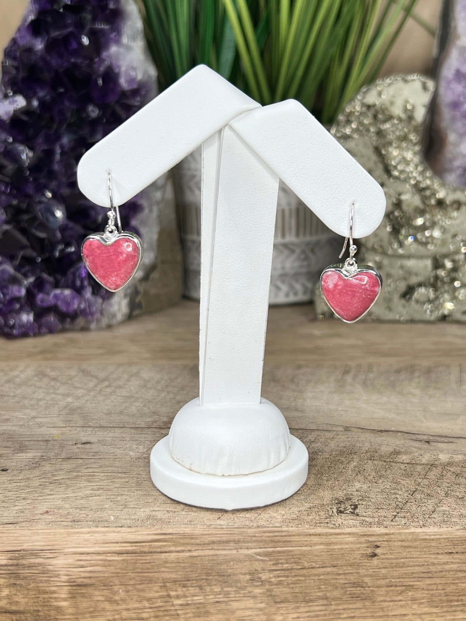 Thulite Heart Dangle Earrings - Purple Door Alchemy