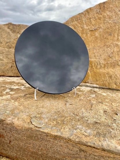 7 inch Black Obsidian Mirror with stand - Purple Door Alchemy